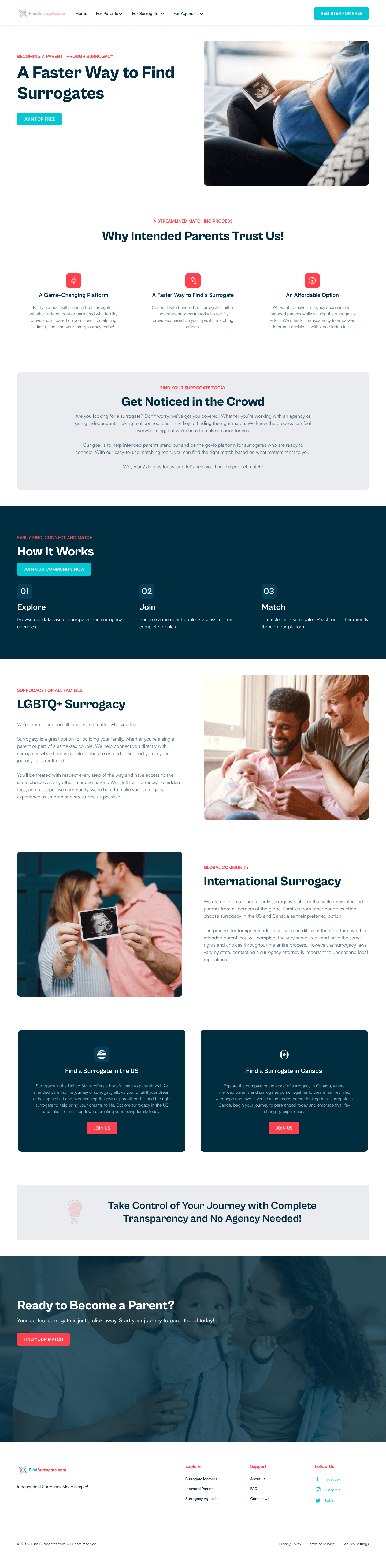 Find Surrogate parents page