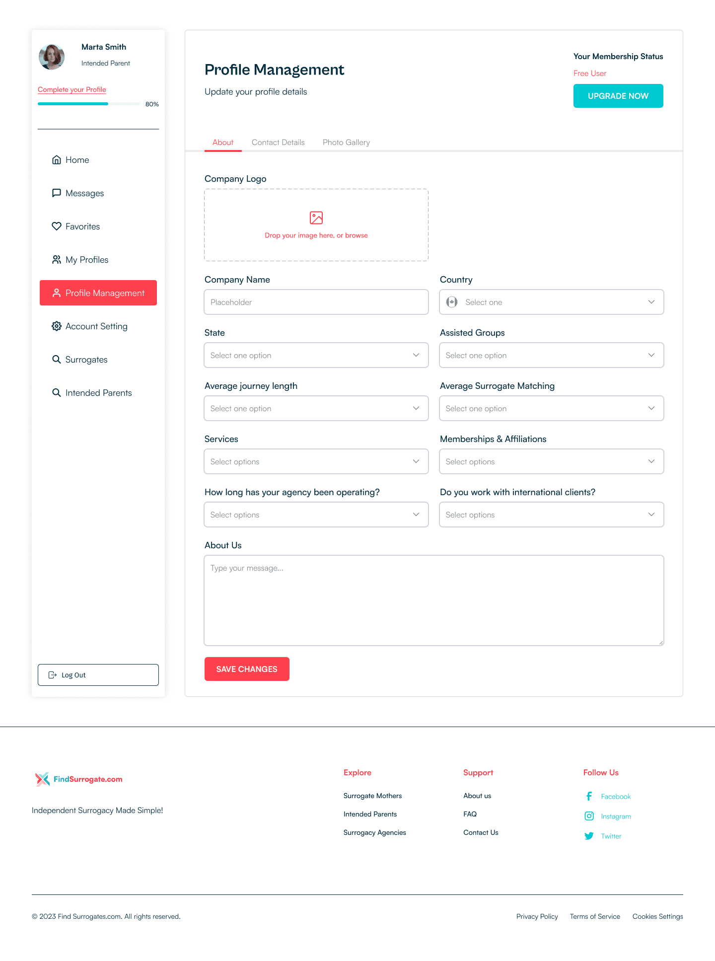 Find Surrogate agency profile about page