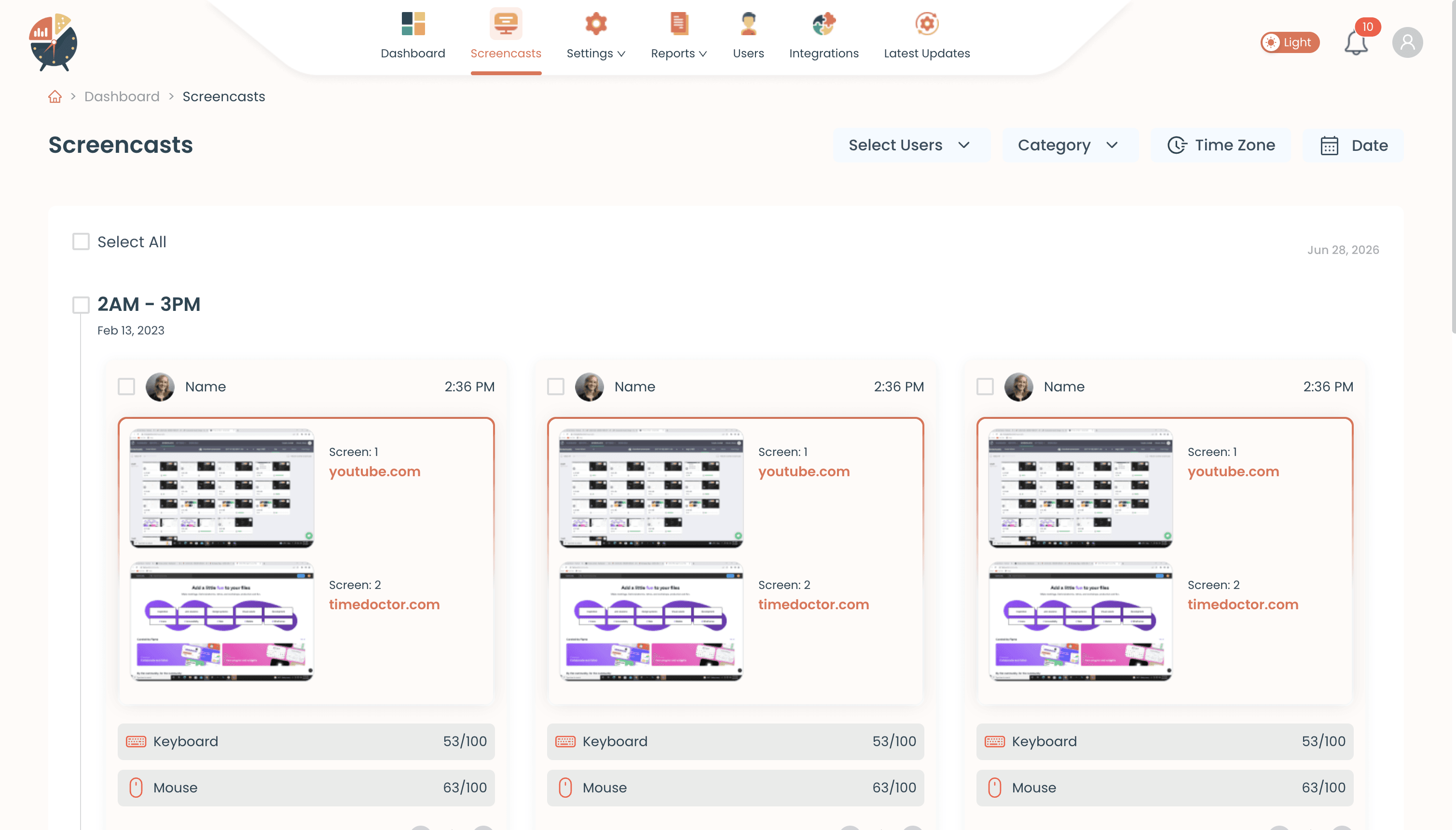 Clocklog screencasts screen