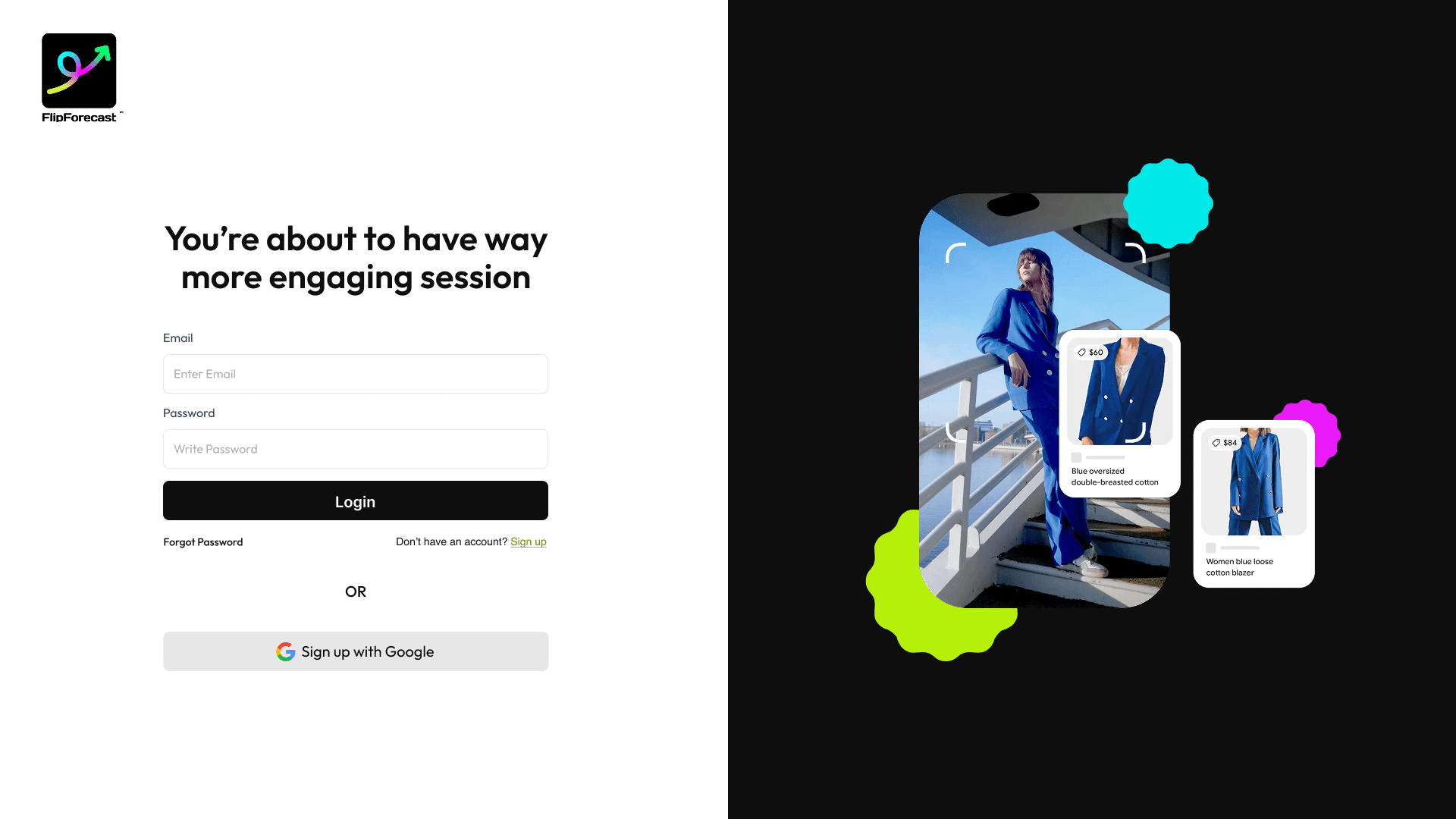 FlipForecast login screen
