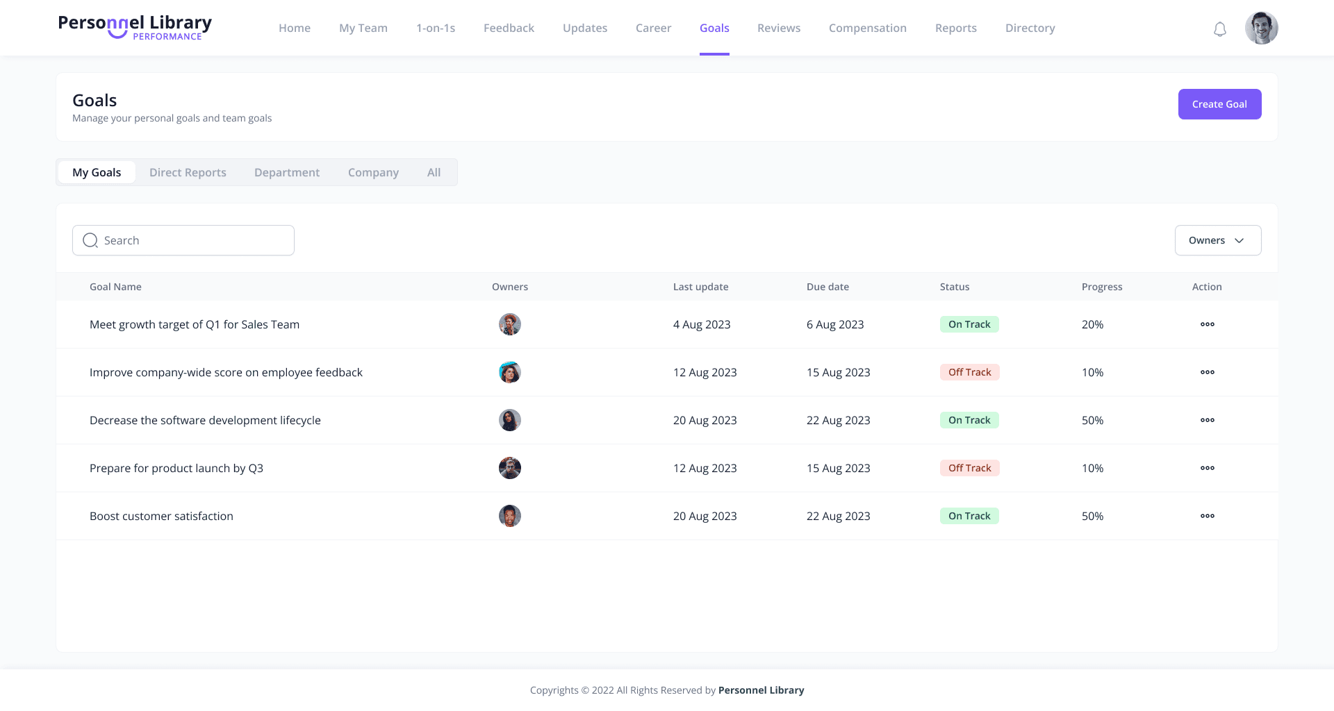 Personnellibrary goals screen