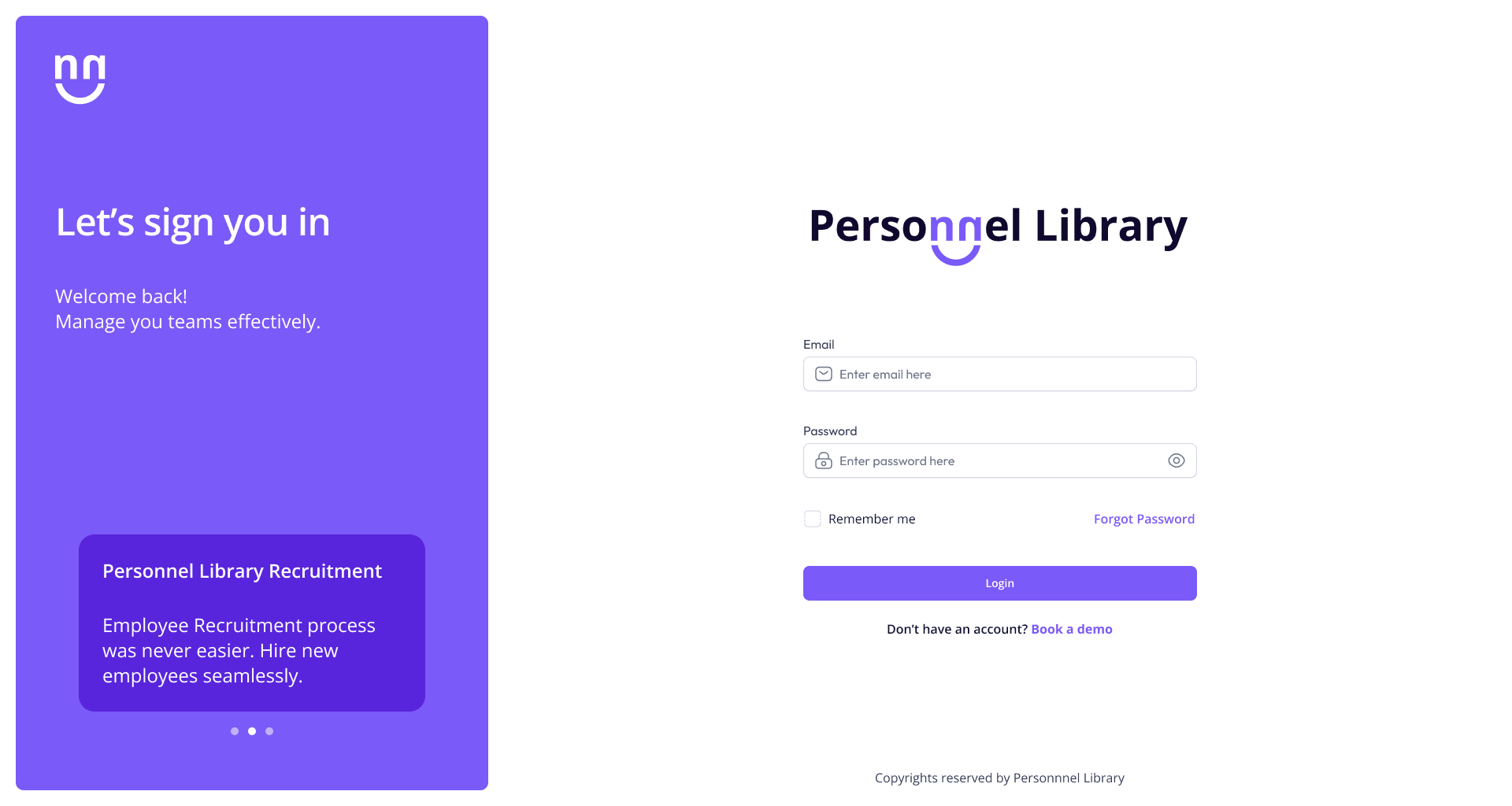 Personnellibrary sign in screen