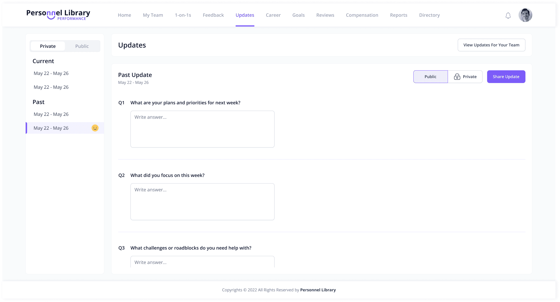 Personnellibrary updates screen